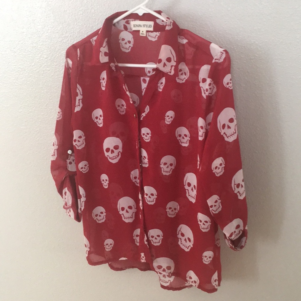 Red skull button up